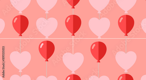 Valentine's Day background with heart balloons.
