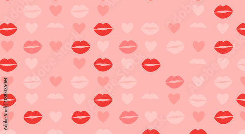 kiss lips and heart icons background.