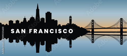 San Francisco downtown skyline silhouette for travel and tourism design.
