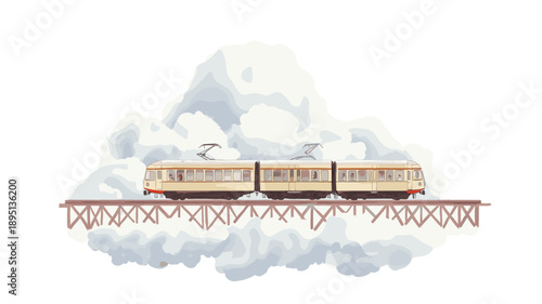 Train to the Clouds. Train to the Clouds hand drawn watercolor illustration