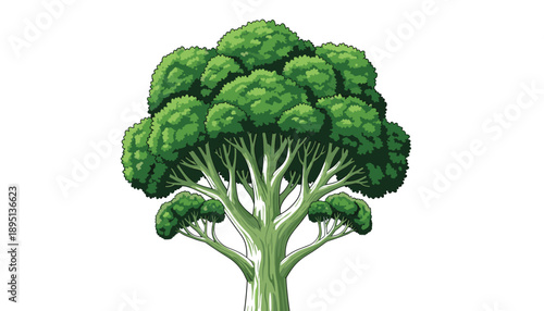 Vector illustration of stylized tree with broccoli florets as foliage, combining botanical and vegetable elements