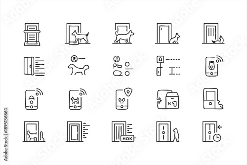 Pet Access and Smart Door Outline Icons Collection