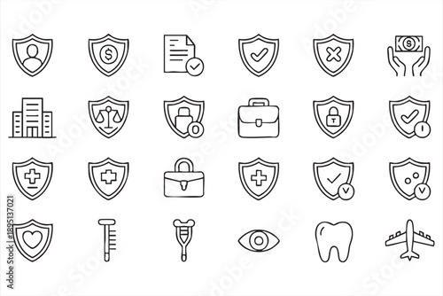 Health and Finance Insurance Outline Icons Set
