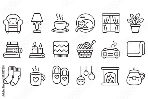 Relaxing Home Lifestyle Line Icons for Branding