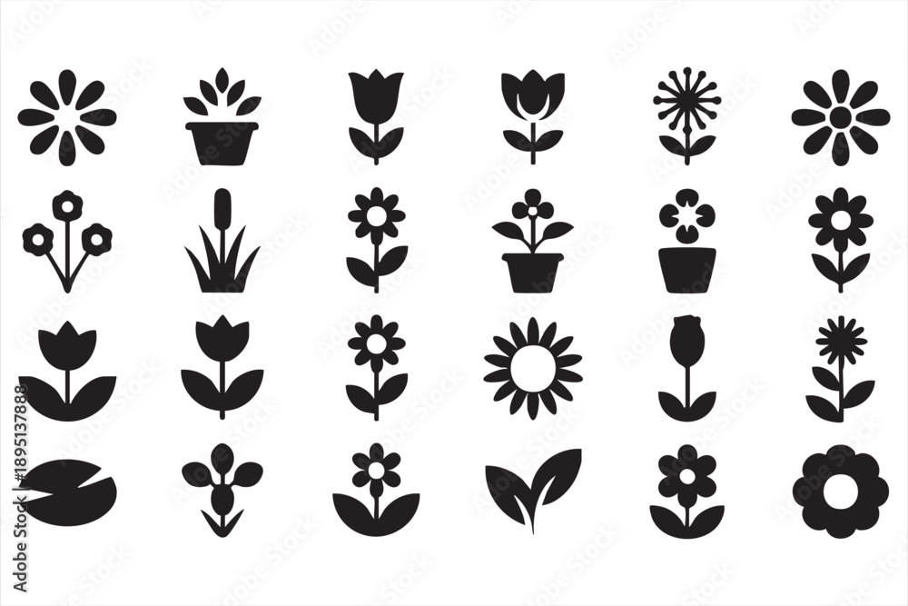 Fototapeta premium Garden Flowers and Botanical Symbols Icons