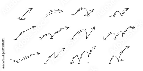Arrow bounce sketch symbols with movement lines and cartoon motion