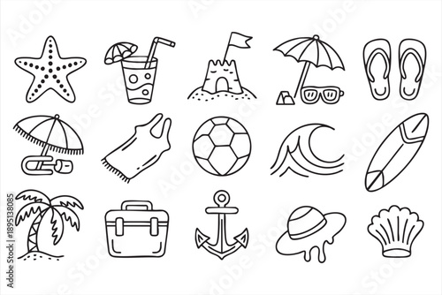 Beach Vacation Lifestyle Outline Icons Collection
