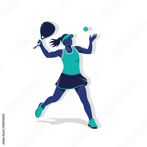 Woman playing padel tennis, preparing to hit ball, dynamic action shot, sport illustration
