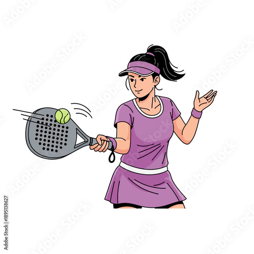 Woman playing padel tennis, hitting ball with racket, active sport, fitness, outdoor recreation