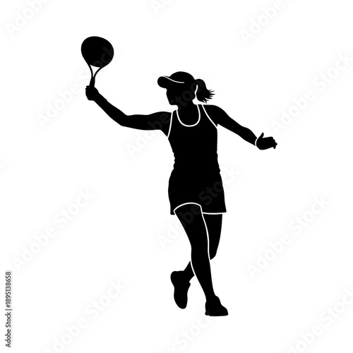 Silhouette of a Woman Playing Tennis, Swinging Racket