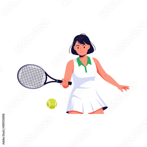 Woman playing tennis, hitting ball with racket, active lifestyle, sport illustration