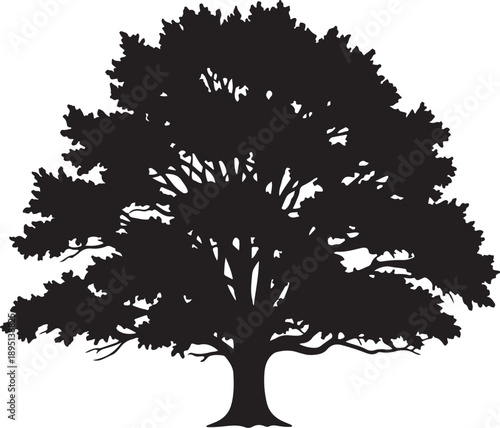 Majestic oak tree silhouette with a broad leafy canopy and sturdy trunk ideal for heritage branding forest conservation graphics nature landscape illustrations and eco friendly designs