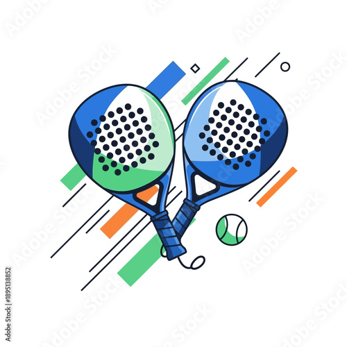 Padel Rackets and Ball Illustration: Dynamic Sport Equipment Concept