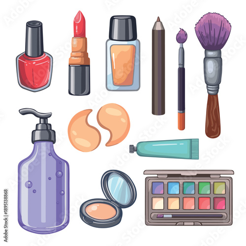 Colorful makeup cosmetic set collection for face beauty application