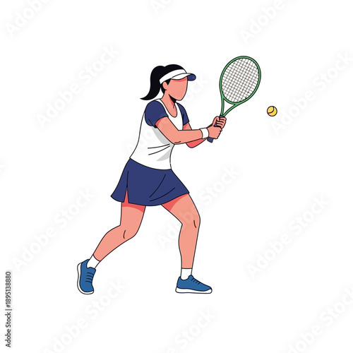 Woman tennis player hitting ball, dynamic sports illustration, athletic female athlete