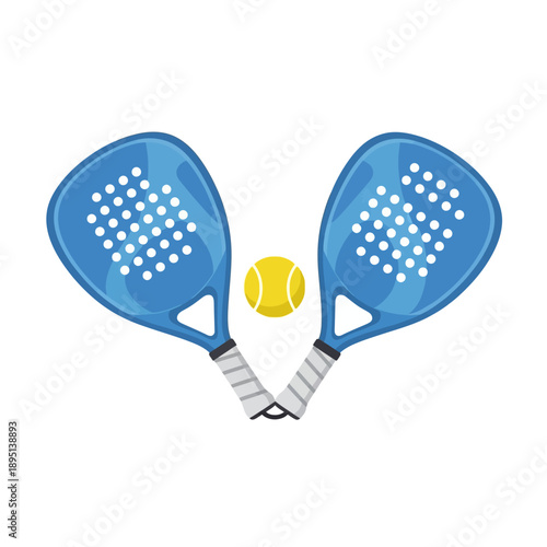 Two Blue Paddle Tennis Rackets and Yellow Ball