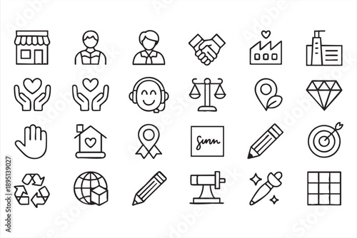 Corporate Values and Sustainability Line Icons