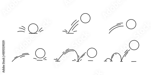 Ball bounce sequence with jumping stages in handdrawn cartoon style