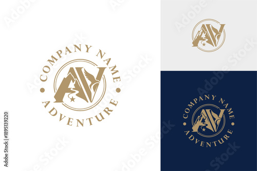 Vintage AV Mountain Adventure Company Emblem Logo