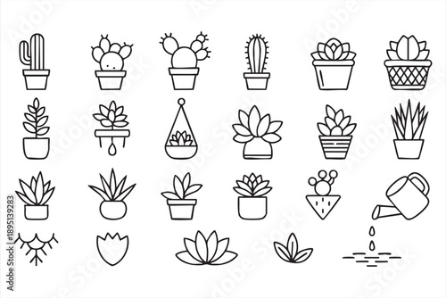 Indoor Plants and Potted Succulents Outline Icons