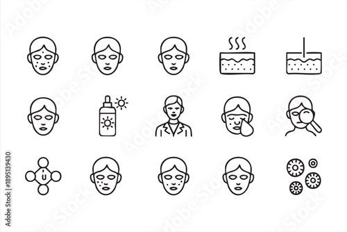 Skincare and Dermatology Line Icons for Facial Treatment Design