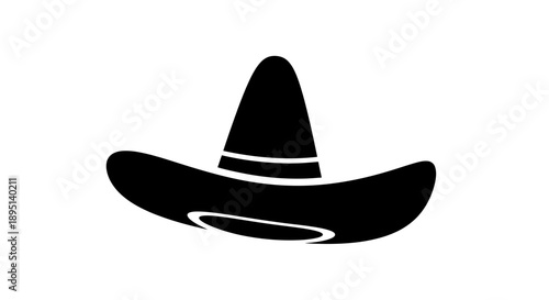 Black sombrero hat icon on white background.