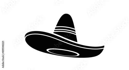 Black sombrero hat icon on white background.