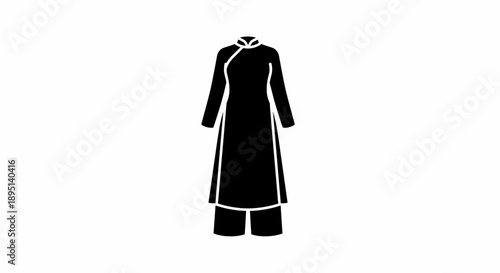 Simple black dress with long sleeves and collar graphic illustration.