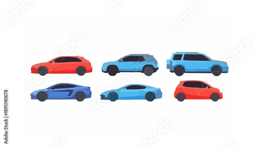 Modern car vector set with flat passenger vehicles in side view for transportation design