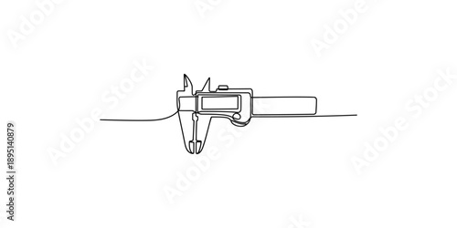Single continuous line art drawing of a digital caliper on a white background