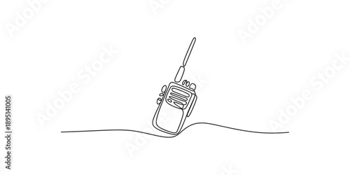A single continuous line drawing capturing the essence of a two-way radio communication device