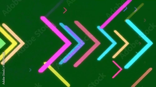 Abstract colorful arrows moving across green background modern digital design