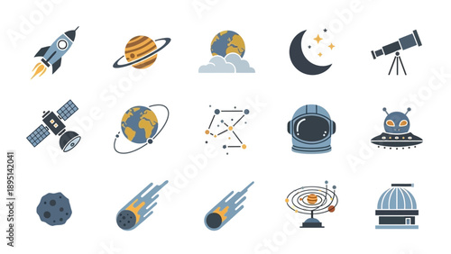 Collection of Space Related Icons and Symbols.