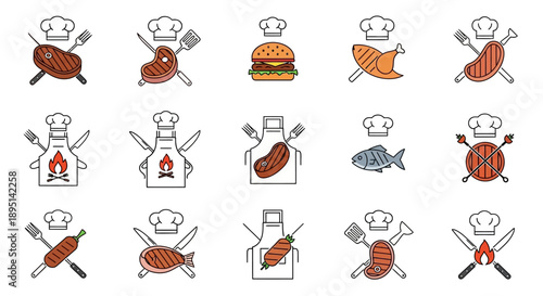 Chef Hat Icons with Various Food Items.