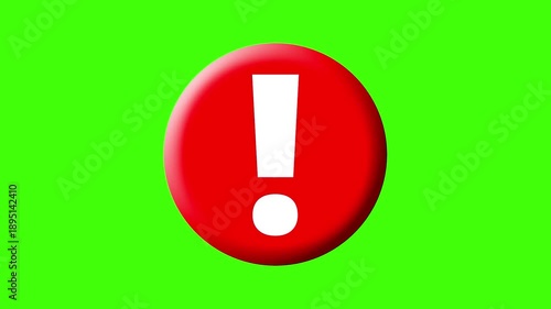 Red Warning Exclamation Icon on Green Screen Background, Alert and Danger Symbol