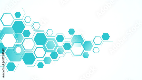 Turquoise Hexagon Pattern on White Background Modern Geometric Abstract, Technology Science Backdrop