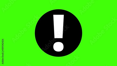 Black Warning Exclamation Icon on Green Screen Background, Alert and Attention Symbol