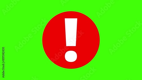 Warning Alert Exclamation Icon on Green Screen Background, Red Attention Symbol