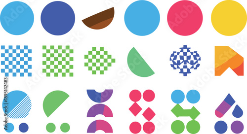 Colorful geometric shape grid, abstract pattern design, modern vector art for decoration, symmetry and visual learning concept