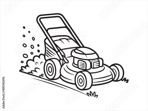 Lawn Mower Cutting Grass Silhouette, Push lawn mower silhouette illustration showing manual grass cutting machine vector illustration 