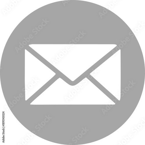 Envelope icon in black circle, white mail symbol with triangular flap for email, contact, messaging UI design