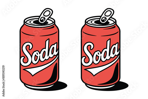 Two red soda cans with white labels and pull tabs on a plain white background