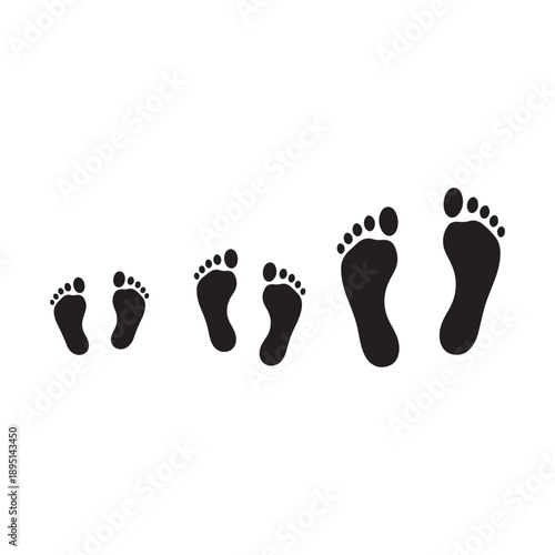 Set different human footprints. Baby footprint - stock vector. Footprint. Different human footprints.