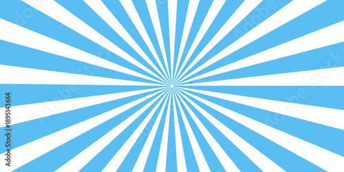 A vintage abstract blue sunburst background featuring a radial pattern of light rays and retro stripes in a vector illustration design with a subtle grunge paper texture