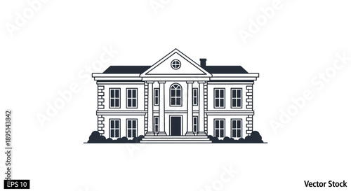 Classical Style Building Facade with Columns and Pediment.