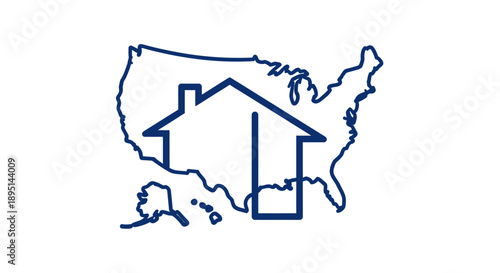House Outline Overlayed on United States Map Outline.