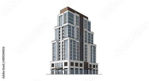 Modern High Rise Office Building with Glass Facade.