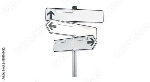 A set of blank directional signs on a pole against a black background on transparent background