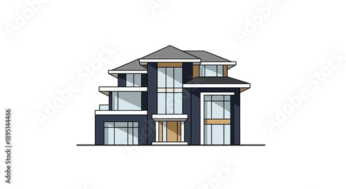 Modern Luxury House with Large Windows and Balconies.