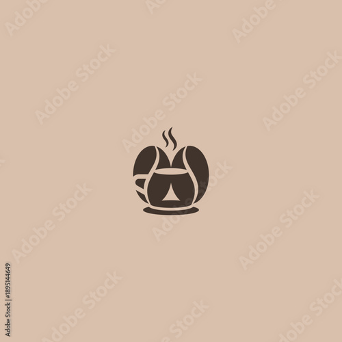Cup of hot coffee with two beans logo design.